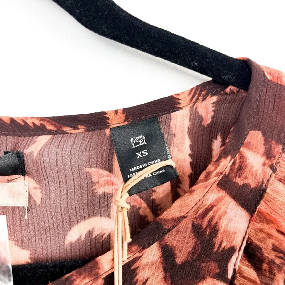 NWT Scotch & Soda Brown Palm Tree Patterned Sheer Blouse - Picture 10 of 13
